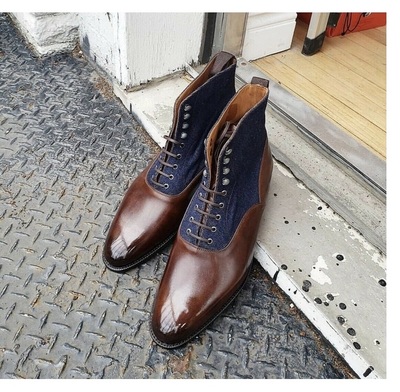 Handmade Blue Jeans & Brown Leather Ankle Boots for Men's