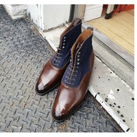 Handmade Blue Jeans & Brown Leather Ankle Boots for Men's - Thumbnail 4