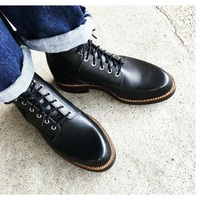 Pure Handmade Black Genuine Leather Lace up Ankle Boots for Men's - Thumbnail 4