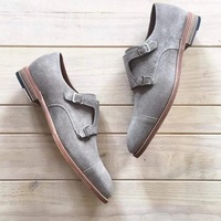 Men’s Handmade Suede Double Straps Shoes, Men’s Gray Cap Toe Shoes - Thumbnail 4