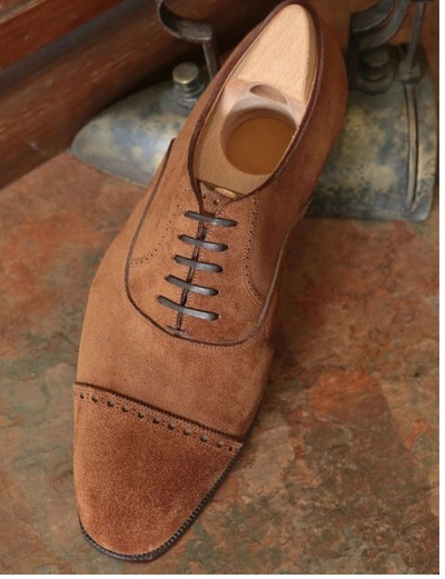 Brown Classic Suede Balmoral Cap Toe Lace Up Oxfords Formal Handmade Mens Shoes