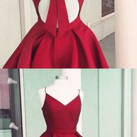 A-Line Spaghetti Straps Open Back Red Satin Short Homecoming Dress with Bowknot - Thumbnail 1