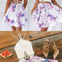 A-Line Hlater Cross Back Floral Printed Homecoming Dresses,Summer Party Dresses - Thumbnail 1