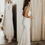 Simple Mermaid Square Neck Satin Bride Gowns, Simple Wedding Dresses with Button-1