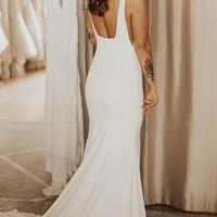 Simple Mermaid Square Neck Satin Bride Gowns, Simple Wedding Dresses with Button - Thumbnail 2