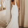 Simple Mermaid Square Neck Satin Bride Gowns, Simple Wedding Dresses with Button-2