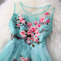 Cute A Line Round Neck Blue Organza Short Homecoming Dresses with Appliques - Thumbnail 2