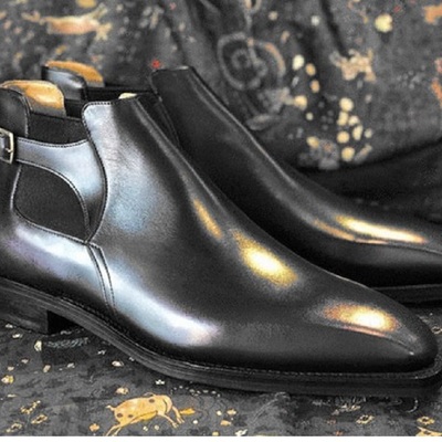 Handmade men black chelsea boots, men monk strap dress boots, formal boot - Thumbnail 3