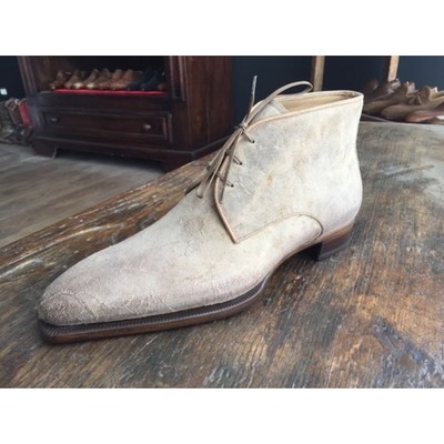 Handmade men white dress boots, men chukka style formal boots, dress boots - Thumbnail 2