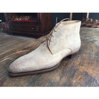 Handmade Men White Dress Boots, Men Chukka Style Formal Boots, Dress Boots - Thumbnail 4