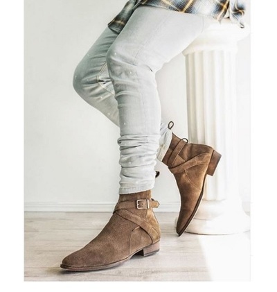 Handmade Men Tan Beige Suede Boots, Dress Jodhpurs Style Boots, Monk Strap