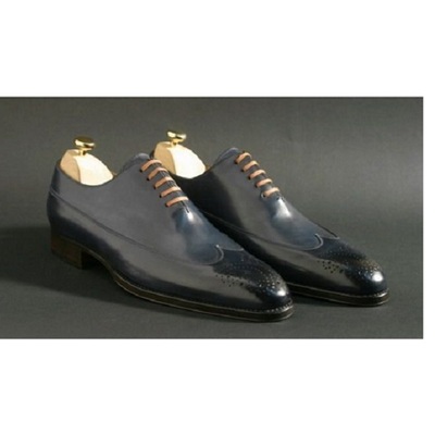 Handmade men navy blue shoes, men dress formal shoes, leather lace shoe men - Thumbnail 4