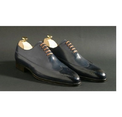 Handmade Men Navy Blue Shoes, Men Dress Formal Shoes, Leather Lace Shoe Men