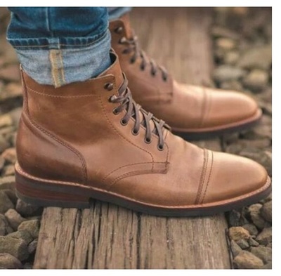 Pure Handmade Tan Genuine Leather Lace up Boots for Men's