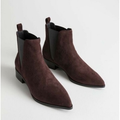 New handmade men chelsea suede pointed toe pure leather brown ankle boots - Thumbnail 2