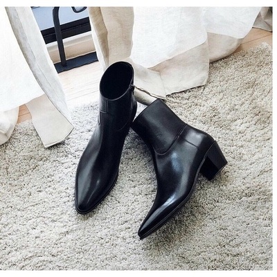 New handmade genuine leather zip fastening western style boots for men's - Thumbnail 2