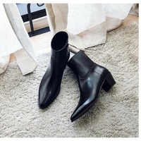 New Handmade Genuine Leather Zip Fastening Western Style Boots for Men's - Thumbnail 1