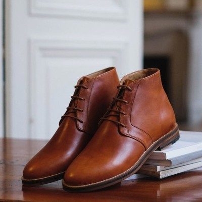 Decent gift for handsome brown men leather chukka lace up buckle casual boot