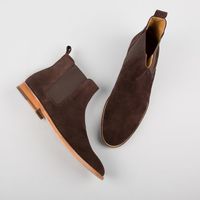 Hand Crafted Men's Brown Suede Chelsea Ankle High Casual Fashion Boot - Thumbnail 1