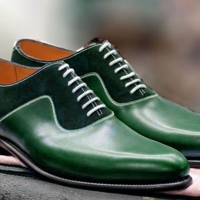 Hand crafted men's green shoes,men's leather suede stylish dress shoes - Thumbnail 1