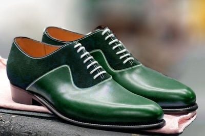 Hand Crafted Men's Green Shoes,Men's Leather Suede Stylish Dress Shoes