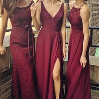 Burgundy A Line Floor Length Sleeveless Appliques Beading Cheap Bridesmaid Dresses  - Thumbnail 1
