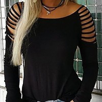 Slim Sexy Long Sleeve Strapless T-Shirt Top - Thumbnail 2