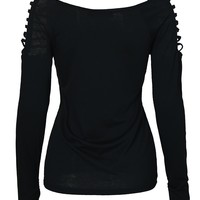 Slim Sexy Long Sleeve Strapless T-Shirt Top - Thumbnail 4
