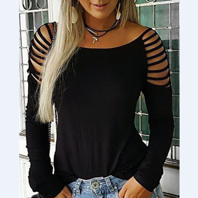 Slim sexy long sleeve strapless t-shirt top