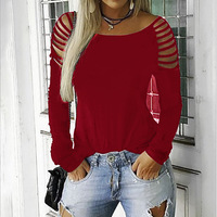 Slim Sexy Long Sleeve Strapless T-Shirt Top - Thumbnail 5