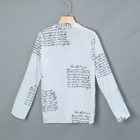 Fashion Printed Letter V-Neck Button Long Sleeve Shirt Top - Thumbnail 5