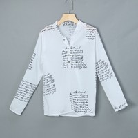 Fashion Printed Letter V-Neck Button Long Sleeve Shirt Top - Thumbnail 7