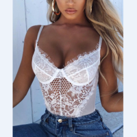 Sexy Pink Lace One-Piece Tops - Thumbnail 3