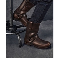 Handmade Brown Ring Buckle Boots , Side Zipper Boot for Mens, Leather Dress - Thumbnail 1