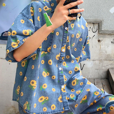 Sunflowers denim shirt