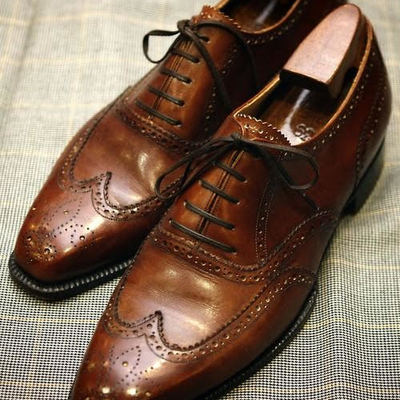 New handmade dark brown oxfords wingtip brogue lace up leather formal shoes