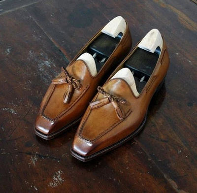Men's Decent Brown Tassels Board Cut Mocassin Leather Occasion Shoes