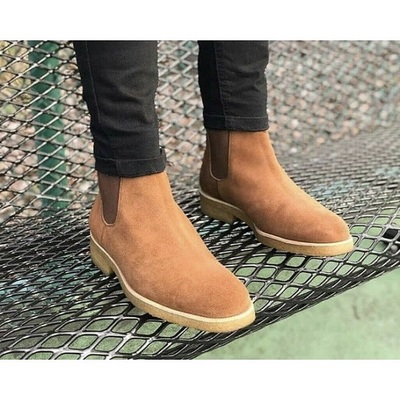 New handmade tan suede chelsea boots with crepe sole - Thumbnail 3