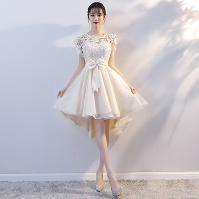 Champagne tulle lace short prom dress