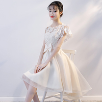 Champagne tulle lace short prom dress - Thumbnail 2