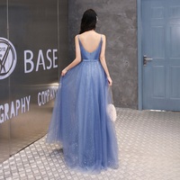 Blue tulle long prom dress simple evening dress - Thumbnail 5
