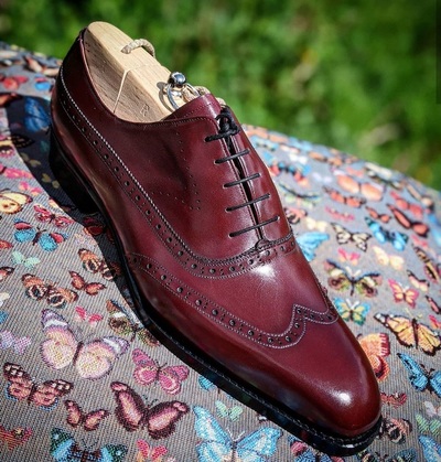 New Handmade Men's Burgundy Leather Wing Tip Dress Formal Lace Up Shoes