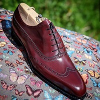 New Handmade Men's Burgundy Leather Wing Tip Dress Formal Lace Up Shoes - Thumbnail 1