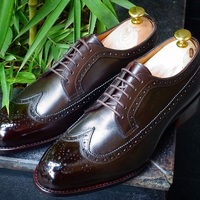 Handmade Brown Wing Tip Brogue Lace Up Leather Shoes for Men's - Thumbnail 4