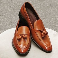 New Men's Brown Round Toe Tussles Leather Dress Loafers Shoes - Thumbnail 2