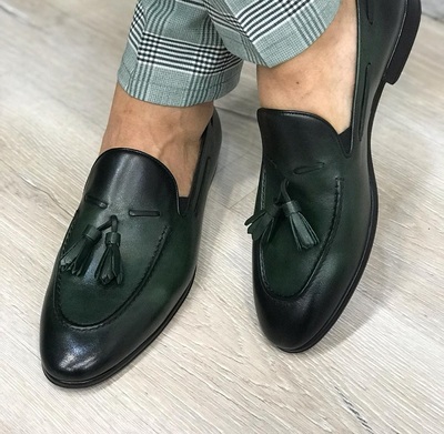 New Handmade Antique Green Leather Shoes for men