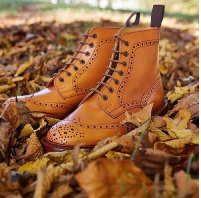 New Handmade Vintage Calf Leather Brogue Derby Ankle Boots