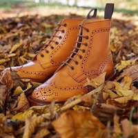 New Handmade Vintage Calf Leather Brogue Derby Ankle Boots - Thumbnail 4