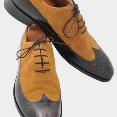 New handmade customer tan black wingtip formal men shoes