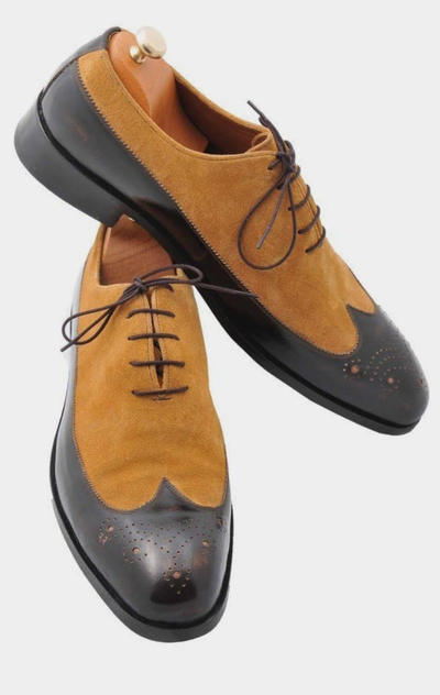 New Handmade Customer Tan Black Wingtip Formal Men Shoes